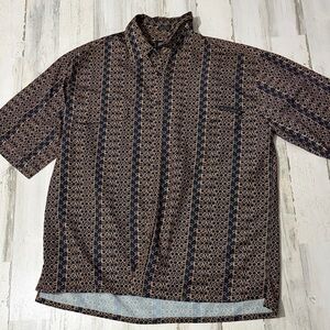 Rocawear Logo Black and Brown Casual Button Down Shirt Size Large